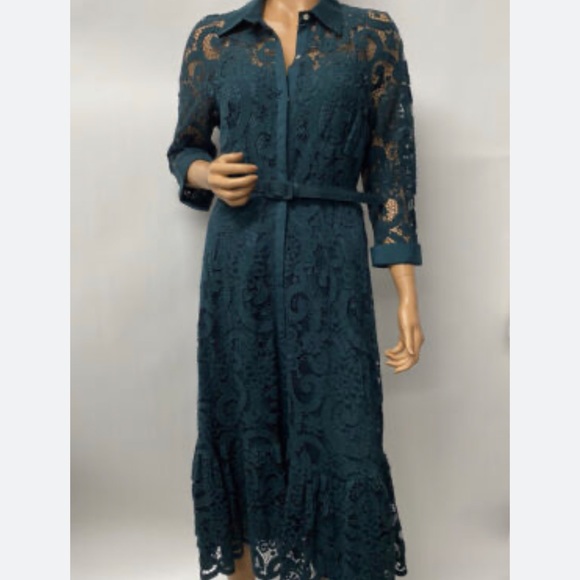 Nanette Lepore Dresses & Skirts - Nanette Lepore Teal Lace Shirt Dress